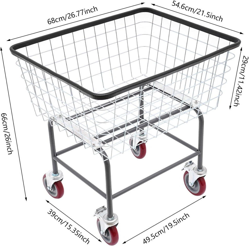 2.5 Bushel Wire Laundry Cart Commercial Laundry Basket Cart Rolling Laundry Basket with Wheels Heavy Duty Large Steel Baskets for Clothes Storage Organization