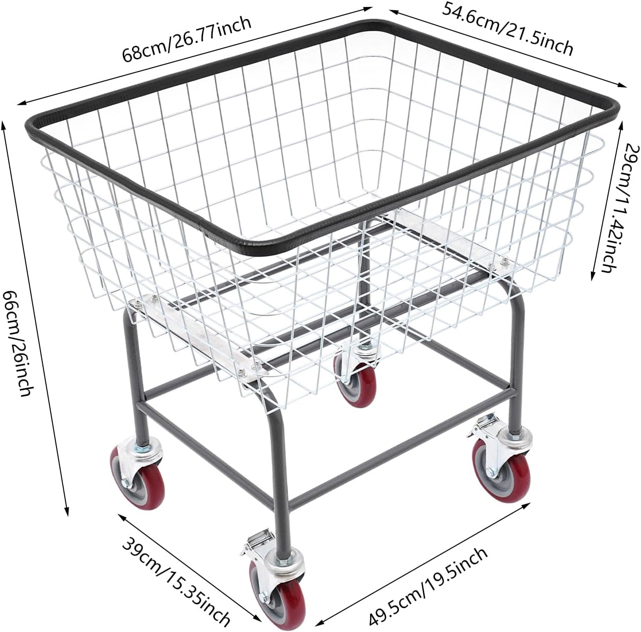 2.5 Bushel Wire Laundry Cart Commercial Laundry Basket Cart Rolling Laundry Basket with Wheels Heavy Duty Large Steel Baskets for Clothes Storage Organization