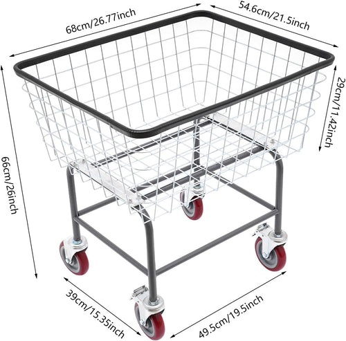 2.5 Bushel Wire Laundry Cart Commercial Laundry Basket Cart Rolling Laundry Basket with Wheels Heavy Duty Large Steel Baskets for Clothes Storage Organization