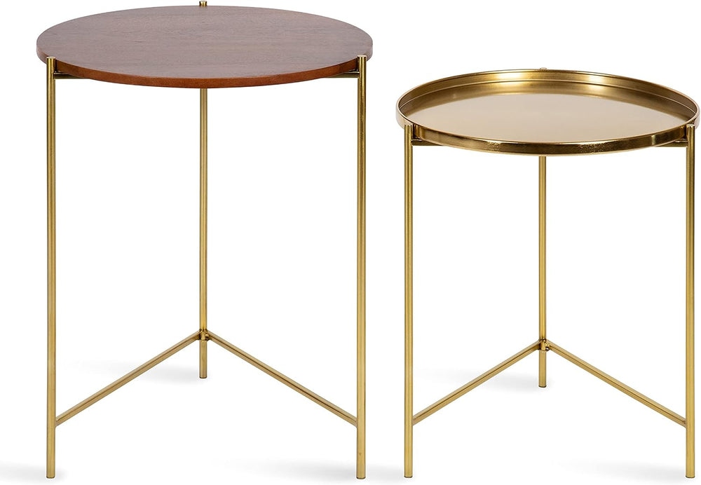 Kate and Laurel Ulani Modern Nesting Side Table, Set of 2, Walnut Brown Wood ...