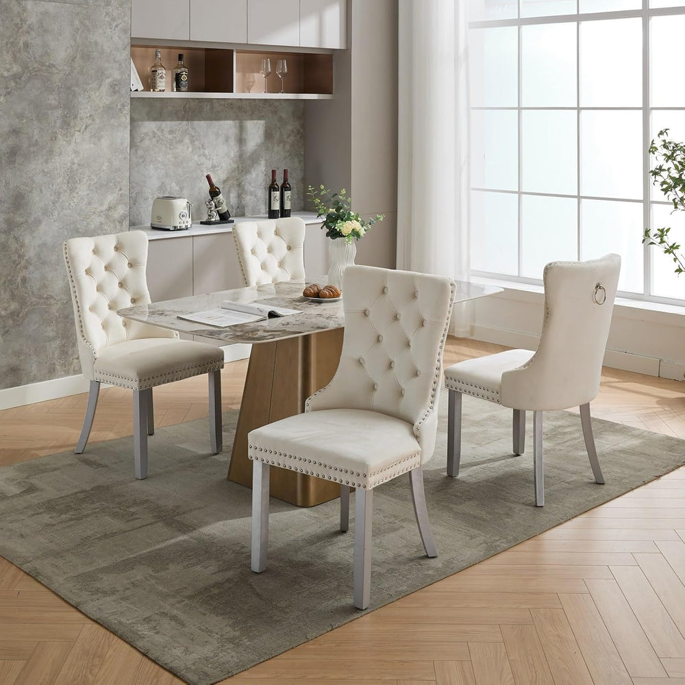 LKTART Dining Chairs Set of 6 Mid-Century Modern Chairs with Pull Ring, Velve...