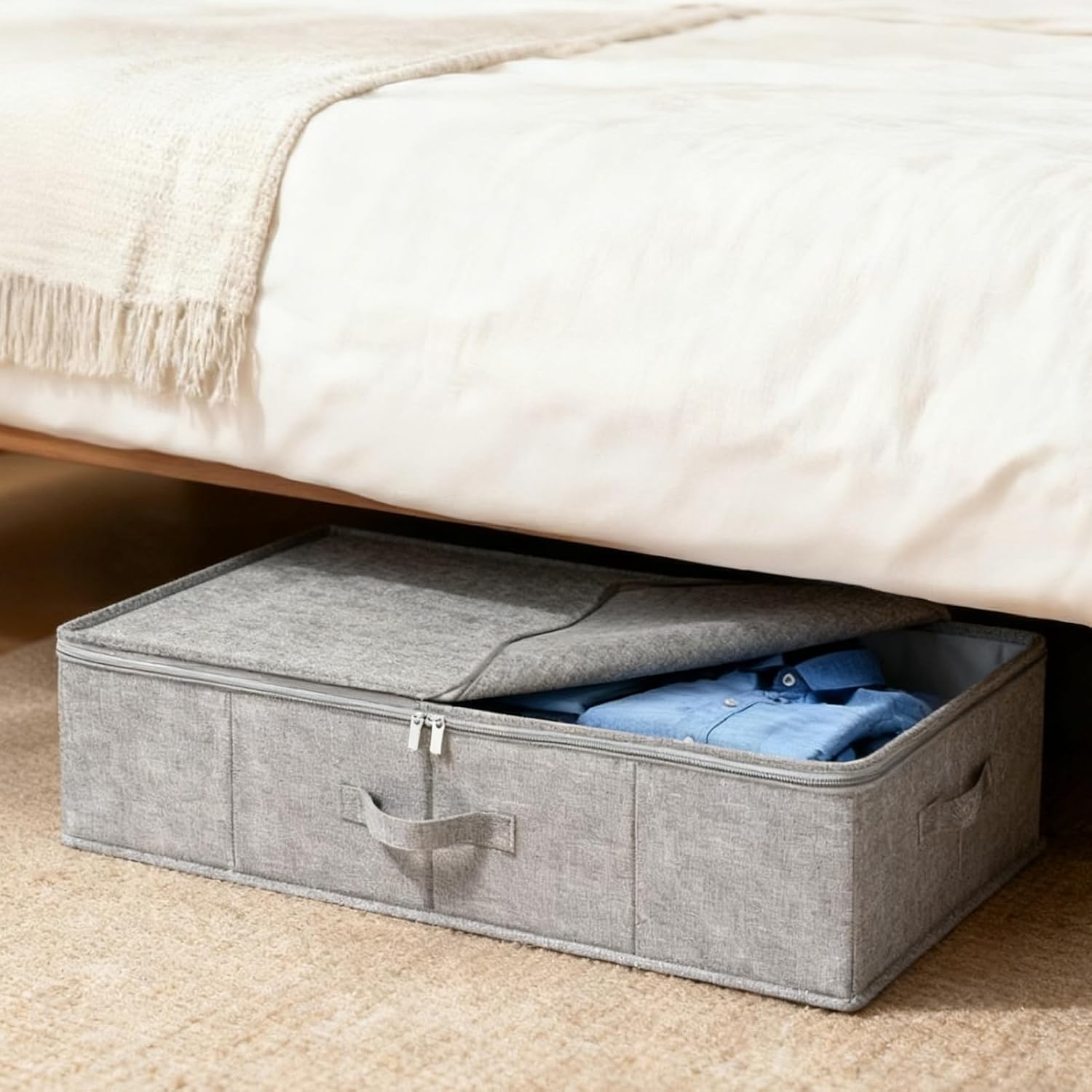 Under The Bed Storage - 85x40x10cm Clothes Organizer, Quilts Bin, Foldable Storage Box | Dustproof Container With Lid For Moving Travel Dorm Bedroom Closet Apartment Comforter Use