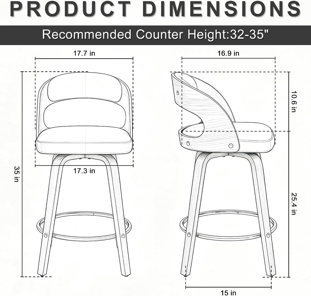Modern Swivel Bar Stools Set of 4, Adjustable Count Height Barstools