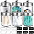 Amolliar 6Pc Apothecary Jars Bathroom Vanity Organizer- Rustic Farmhouse Decor Storage Canister&Stainless Steel Lids- Qtip Dispenser for Q-Tips,Cotton Swabs,Rounds,Ball,Flossers (Brushed Nickel)