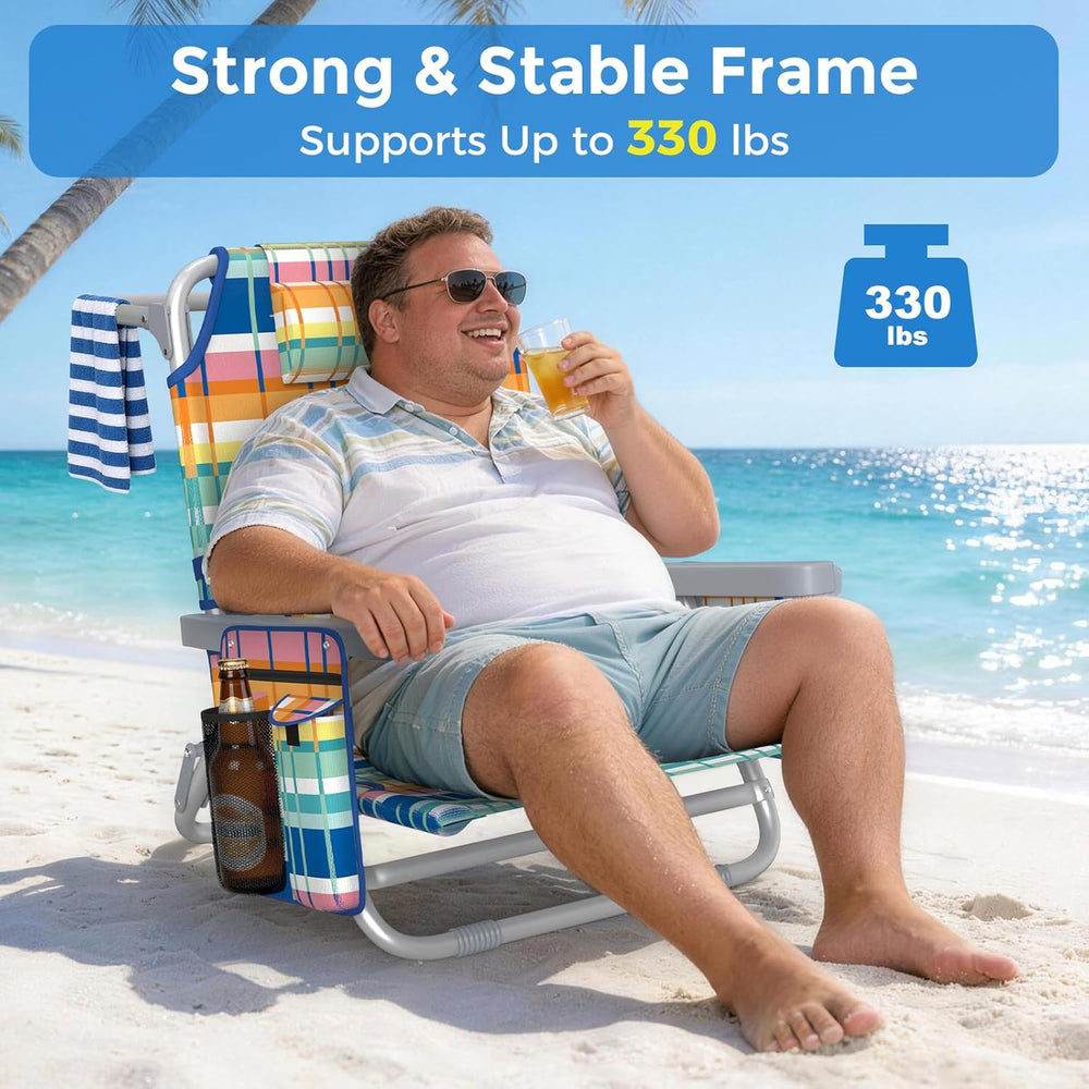 5-Position Backpack Beach Chair for Adults with Lumbar, Foldable Tall Heavy-D...