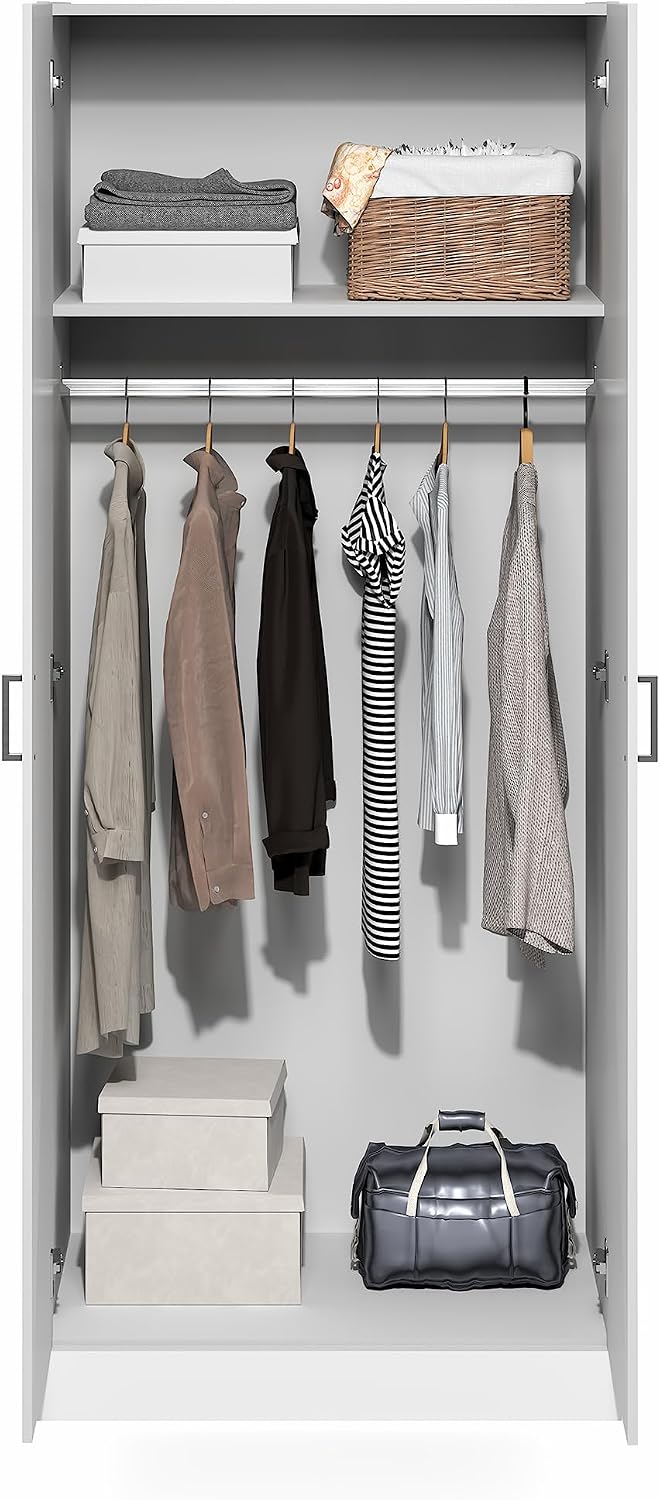 Furinno Robin Wardrobe Cabinet with Hanging Rod, Plain White | Closet Organizers and Storage, for Wardrobe, Bedroom, Living Room, Entryway,