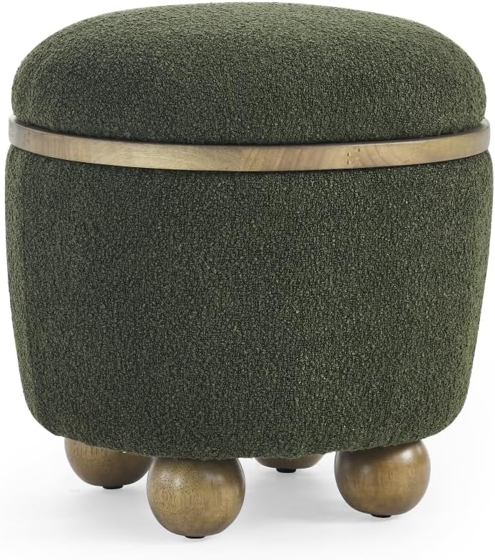 Round Storage Stool, Storage Stool with Storage Space and Cushioned seat, Ava...
