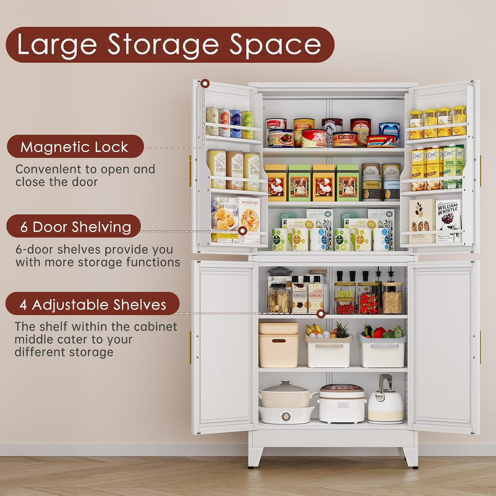 PAOFIN 75" H Metal Storage Cabinet, Pantry with 6 Door Shelves and 4 Adj...