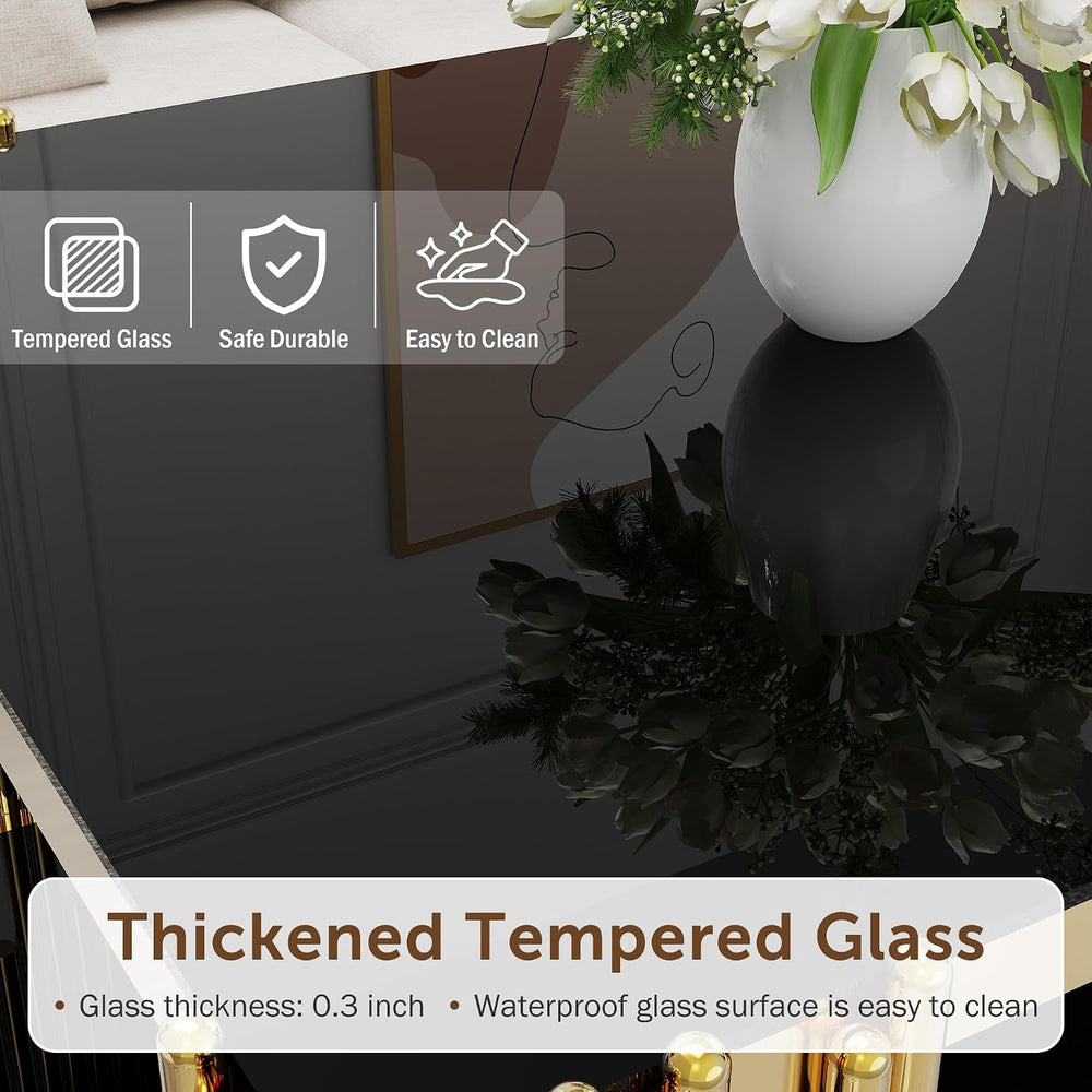 Glass Coffee Table Set of 3, End Table Modern Living Room Table Rectangle Cle...