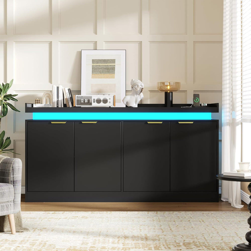 UNIQUITE 63" Sideboard Buffet Cabinet, Kitchen Buffet Cabinet Storage Ca...