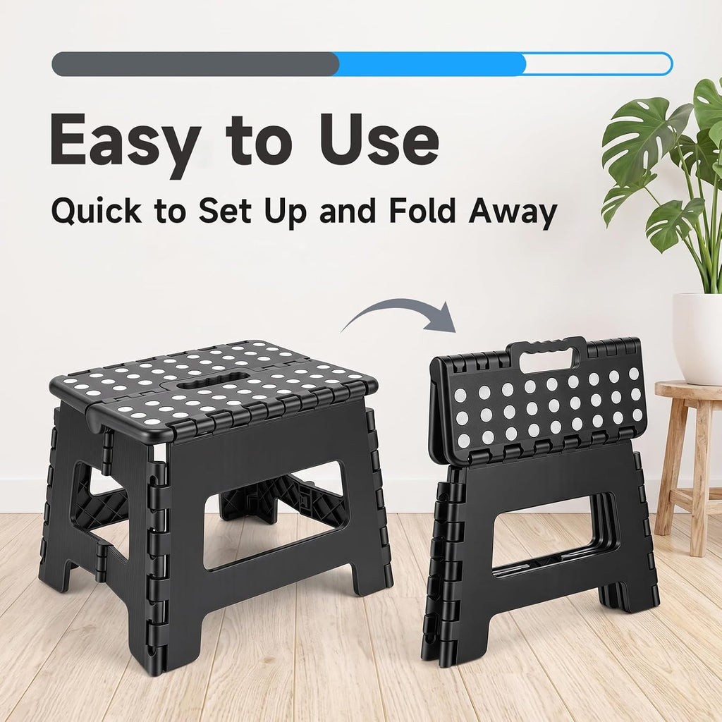 Folding Step Stool 9 inch Sturdy Enough Collapsible Stool to Support Adults - Opens Easy with One Flip Compact Foldable Foot Stool for Kitchen, Bathroom, Bedroom, Outdoor
