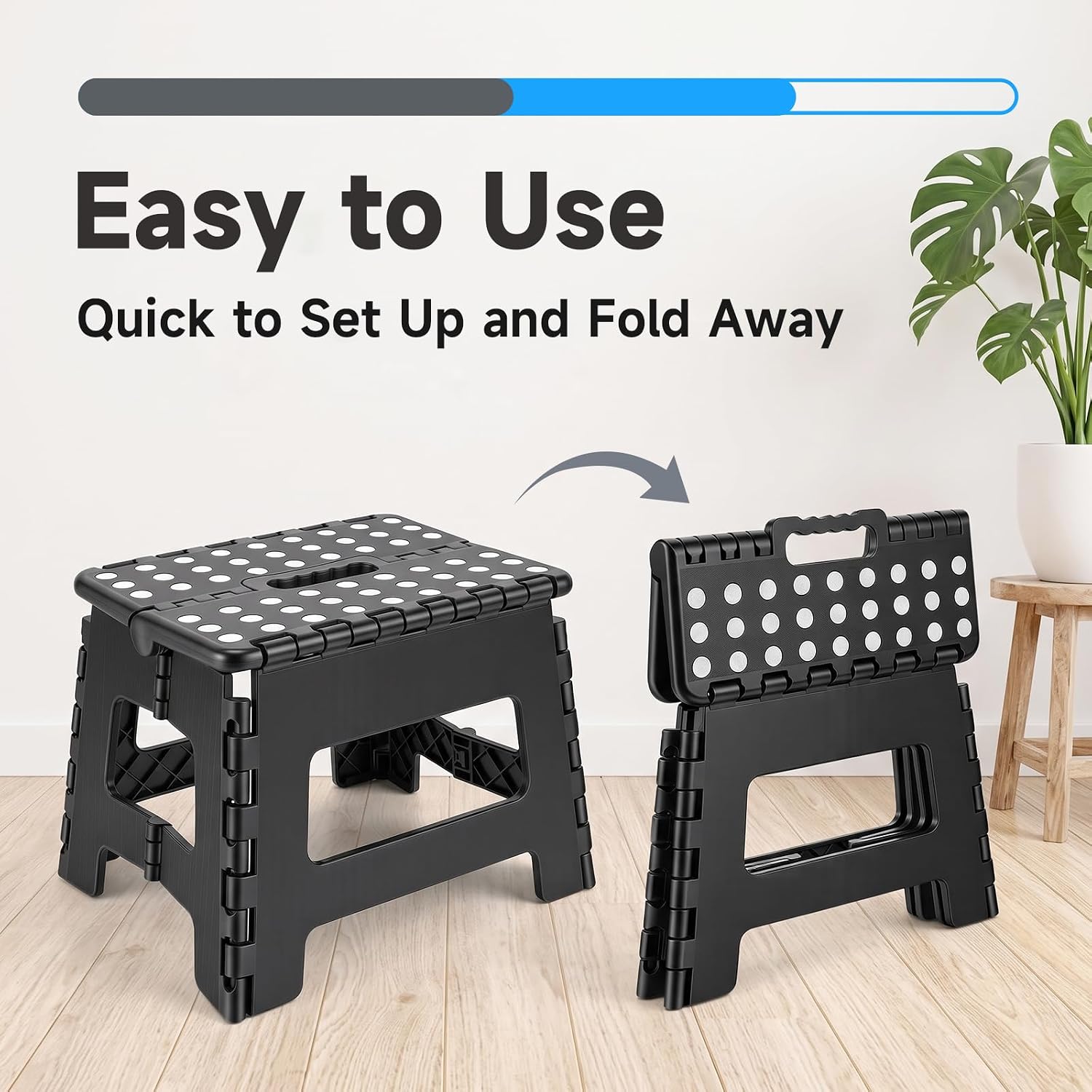 Folding Step Stool 9 inch Sturdy Enough Collapsible Stool to Support Adults - Opens Easy with One Flip Compact Foldable Foot Stool for Kitchen, Bathroom, Bedroom, Outdoor