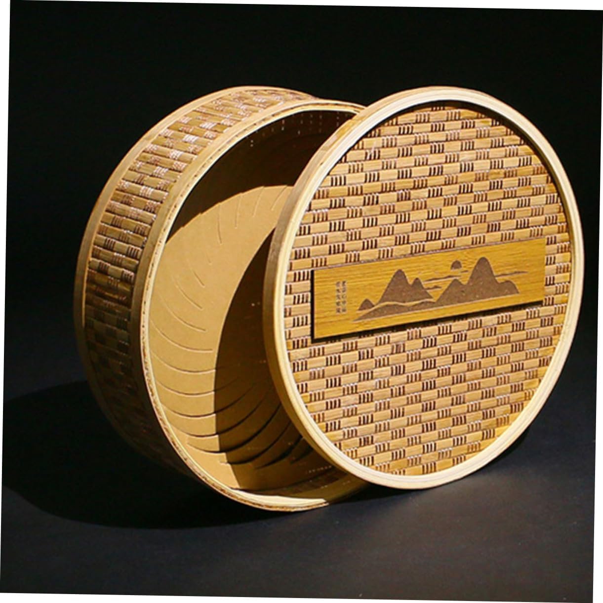 IMIKEYA Bamboo Tea Box Woven Design Tea Cake Storage Container for Home and Office Organization