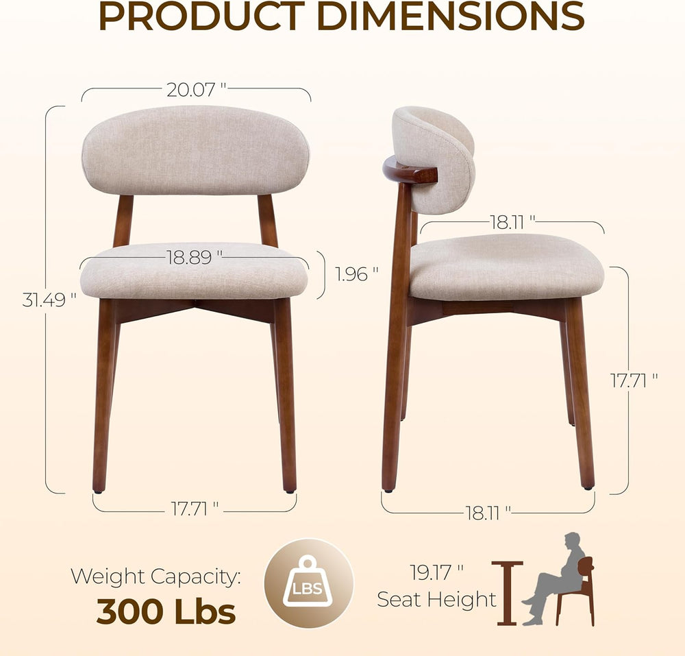 Mid Century Modern Dining Chairs Set of 4, Farmhouse Wooden Fabric Upholstere...