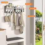 Evermagin 29" Coat Rack Wall Mount with Shelf, 4 in 1 Coat and Key Hanger with 11 Metal Hooks, Entryway Wall Mounted Shelf with Mail Holder for Living Room, Bedroom, White