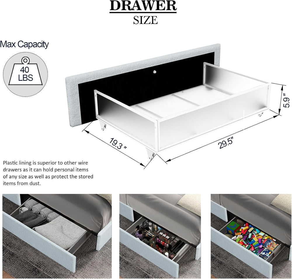 Queen Size Storage Bed Frame with 4 Drawers, Ivory Boucle Upholstered Platfor...