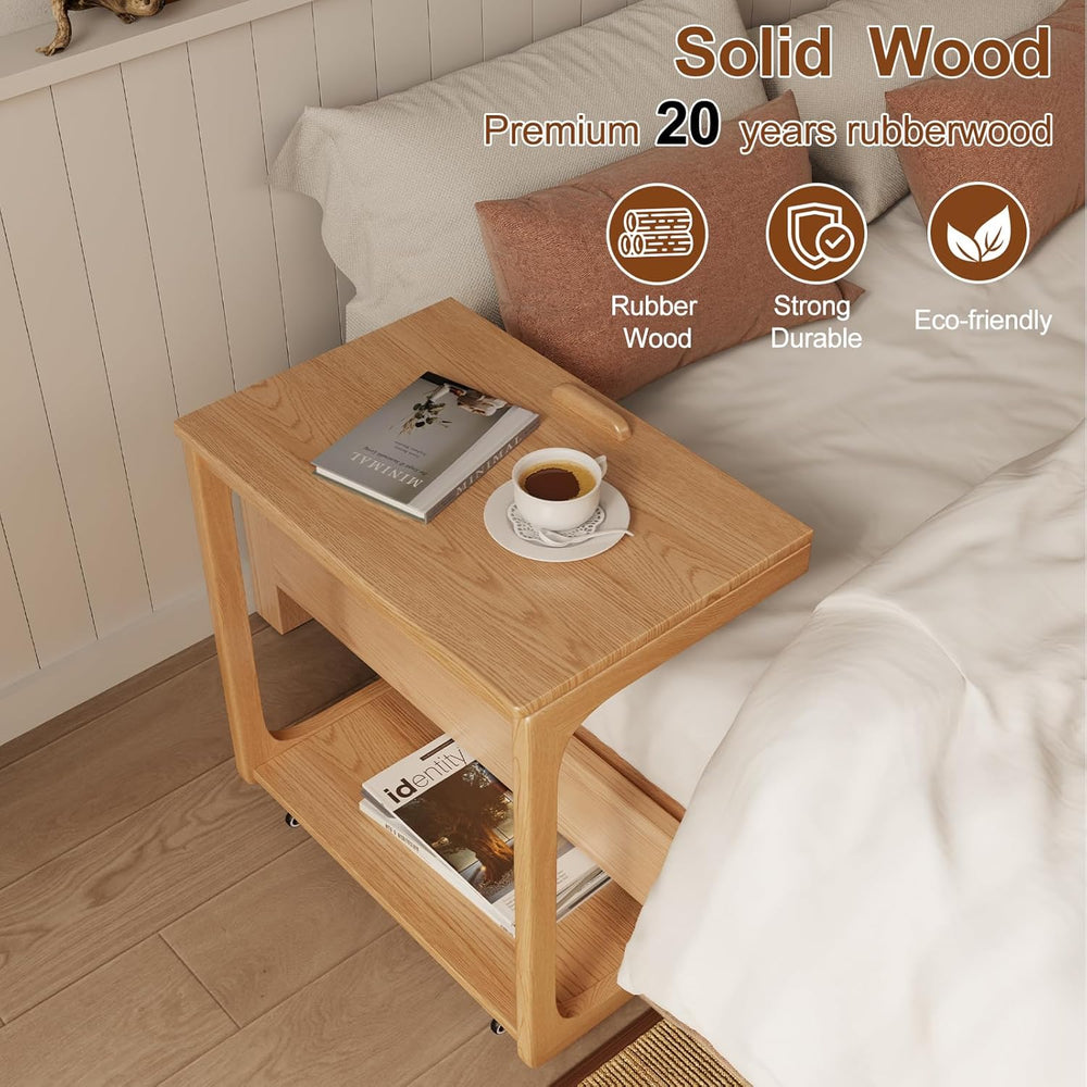 AQIMUELE Wooden C-Shaped End Table,Couch Table with Adjustable Desktop,Small ...