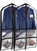 Univivi 40 Inch Dance Costume Garment Bags for Dancers, Black, 2 Pack | Breathable Fabric, Clear PVC Window, 4 Clear and 1 Back Zip Pocket, Foldable Costume Bag for Dance Costumes, Dresses, Suits