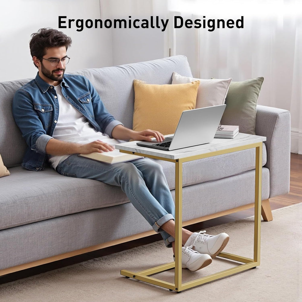 PERLECARE C Shaped End Table, Vintage Side Table for Couch, Laptop, Coffee, S...