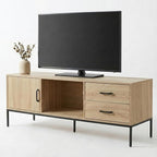 TV Stand for 55/60 Inch TV, Modern Wood Entertainment Center with Storage, 52" Media Console Table with 2 Drawers & Door Cabinet, Television Stands for Living Room & Bedroom(Burlywood)