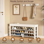 Shoe Rack Bench Seat Rubberwood 3-Tier Wooden Storage Bench 550lbs Compact Mid-Century Modern Design for Entryway, Hallway, Closet, Front Door Entrance, Foyer