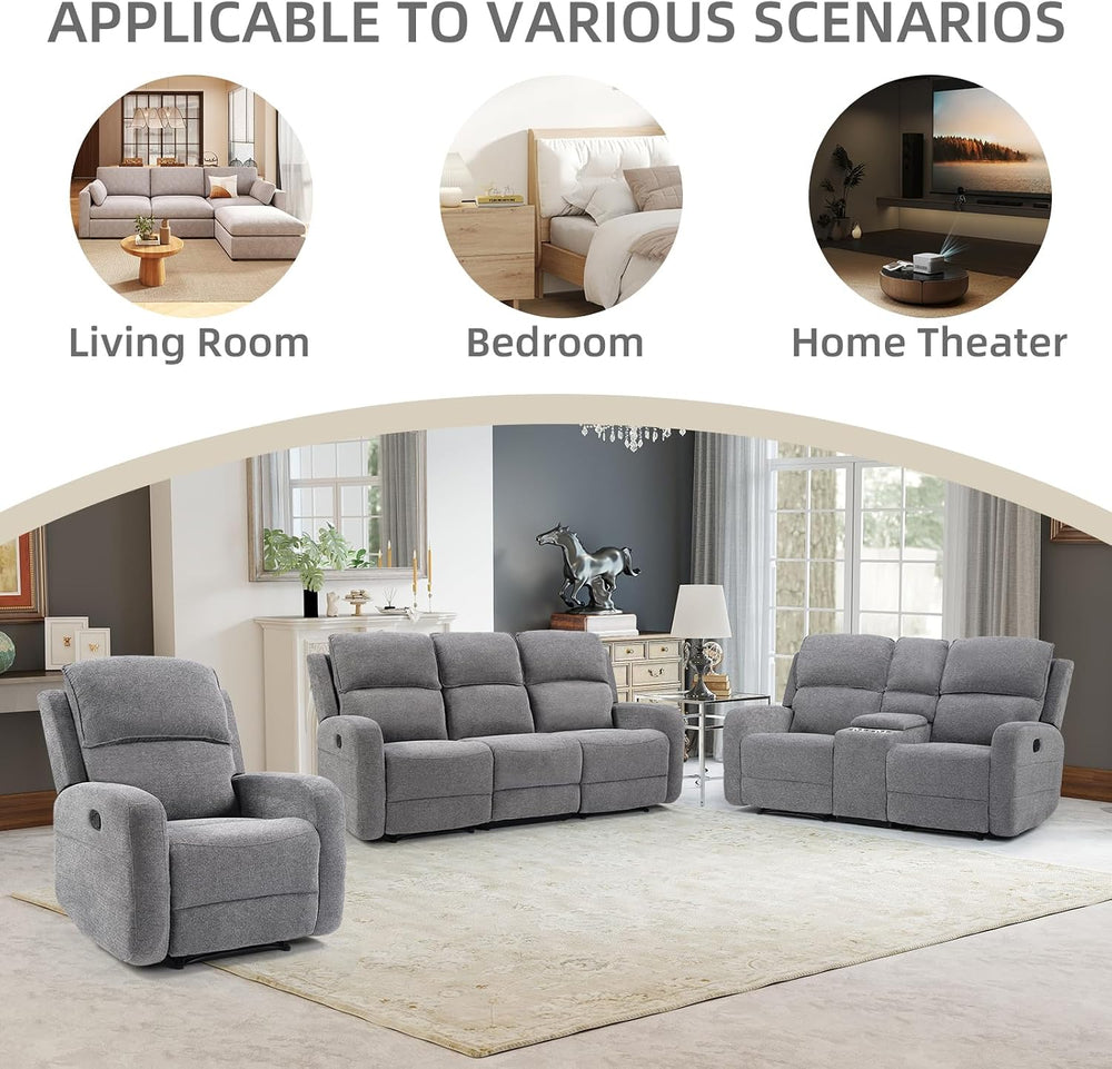EBELLO Manual Living Room Furniture Reclining Couch Set, Fabric Recliner Chai...