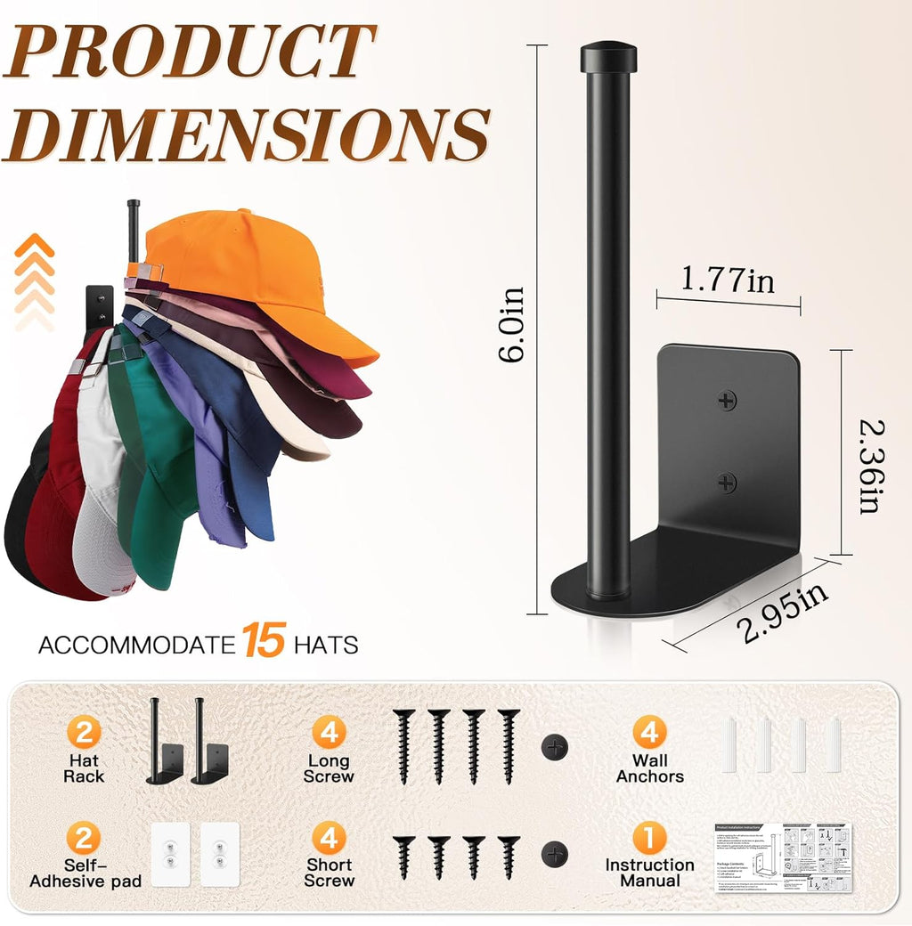STYLISHT RV Essentials Hat Rack: Camper Accessories 2 Pack,Hat Organizer for RV Accessories Lovers - Perfect for Camper Accessories and Home Organization,Hat Rack for Wall