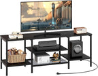 HOOBRO TV Stand with Power Outlets to 65 Inches, TV Console Table with Open Storage Shelves, Industrial Media Entertainment Center for Living Room Bedroom, Black BB40DS01