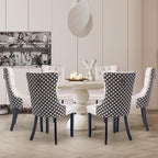 Velvet Upholstered Dining Chairs Set of 6, Modern Style Kitchen Side Chairs with Nailhead Trim and Wood Legs,Metal Pulling Ring for Dining Room Living Room(Quadrangular Star&Beige)