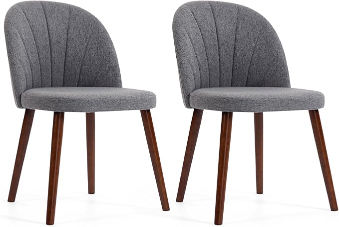 Fabric Dining Chairs Set of 6, Upholstered Mid Century Modern Dining Chairs, Armless Accent Chair with Walnut Wood Legs for Kitchen, Living Room, Dining Room, Grey