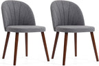 Fabric Dining Chairs Set of 4, Upholstered Mid Century Modern Dining Chairs, Armless Accent Chair with Walnut Wood Legs for Kitchen, Living Room, Dining Room, Grey