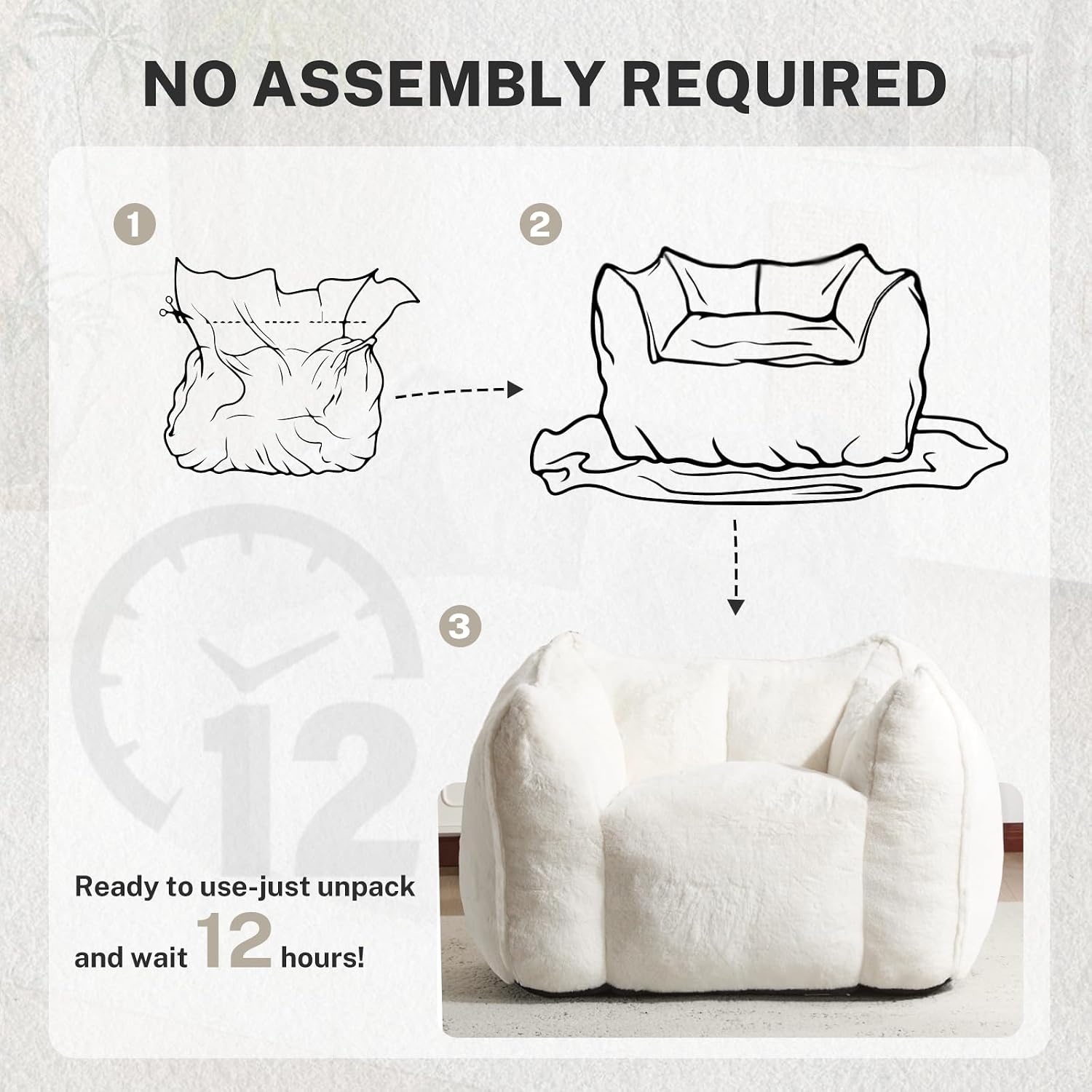 Giant Bean Bag Chair, Comfy Large Bean Bag Chairs for Adults and Kids, Fluffy Faux Rabbit Fur Floor Sofa for Living Room Bedroom Apartment, Beige