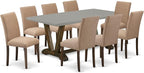 East West Furniture V797AB747-9 9 Piece Dining Table Set Includes a Rectangle Kitchen Table with V-Legs and 8 Light Sable Linen Fabric Upholstered Chairs, 40x72 Inch, Multi-Color