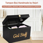 100% Solid Wood Tampon Holder Box with Lid, Copper Leather Pull, Absolute Real Wood Bathroom Decorative Box for Feminine Product Storage and Accessories such as Tampons, Cotton Balls, Gifts for Women