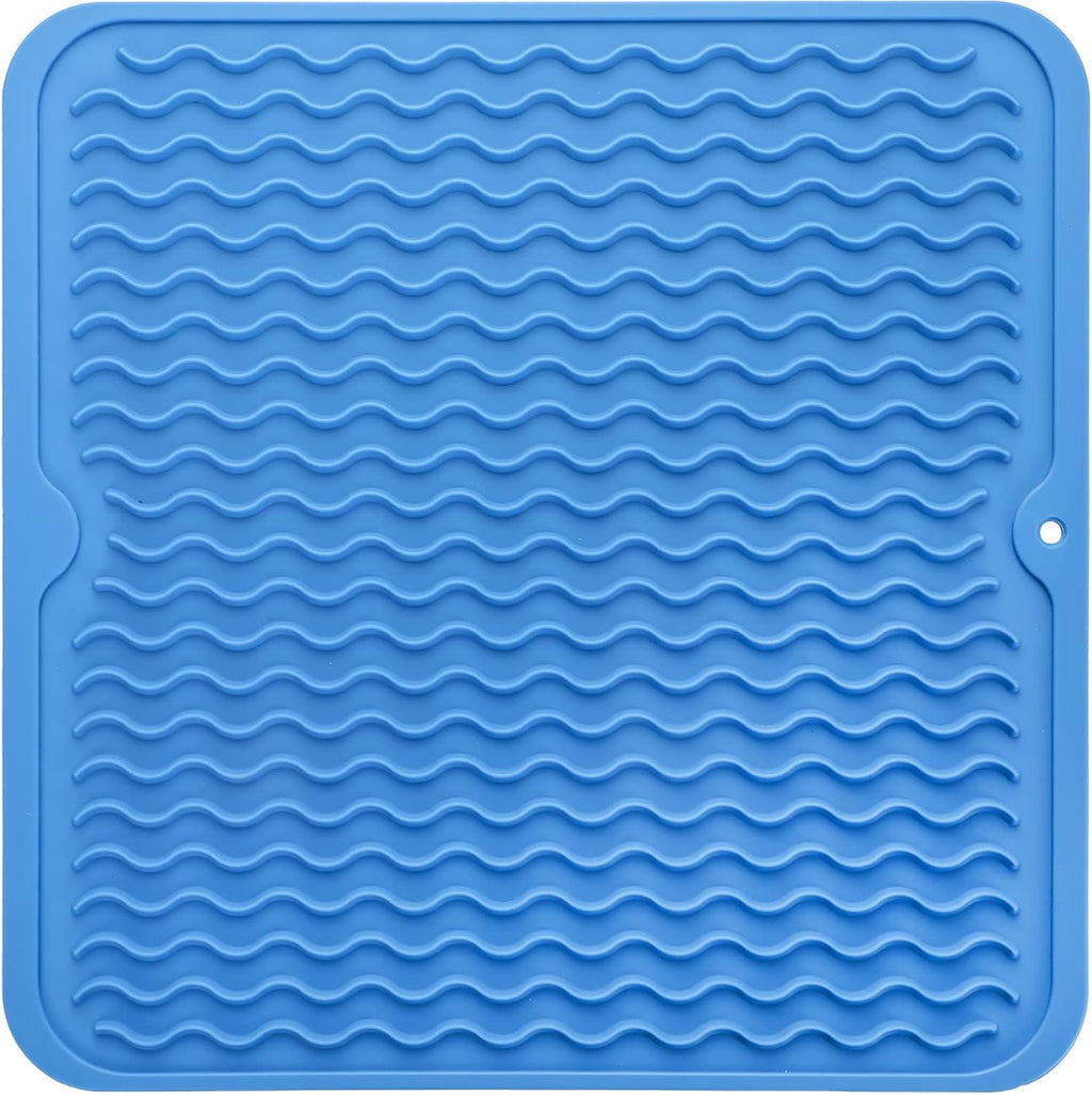 Silicone Dish Drying Mat for Multiple Usage,Easy clean,Eco-friendly,Heat-resistant Silicone Mat for Kitchen Counter or Sink,Refrigerator or Drawer liner Lichen BlueL M 12 inches x 12 inches