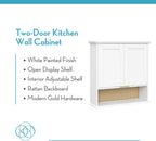 RiverRidge Two-Door Kitchen Storage Wall Cabinet with Woven Rattan Backboard, Soft-Close Hinges, and Adjustable Shelving Wall-Mounted Pantry Cabinet with - White