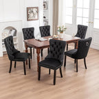 Kiztir Velvet Dining Chairs Set of 6, Upholstered Dining Room Chairs with Ring Pull Trim and Button Back, Luxury Tufted Dining Chairs for Living Room, Bedroom, Kitchen (Black)