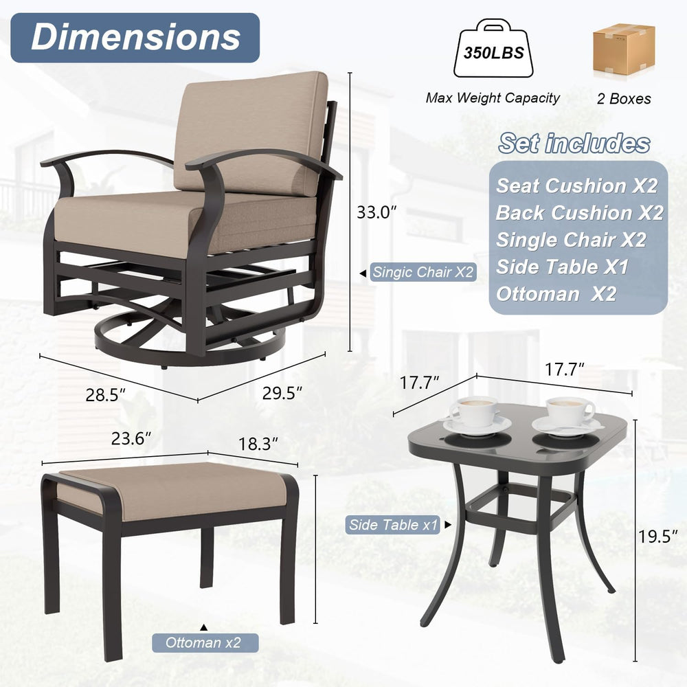 Kurapika 5 Pieces Patio Furniture Set, Outdoor Aluminum Swivel Gliders Rocker...