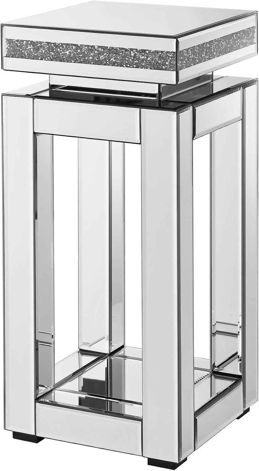 Modern Square Mirrored End Table, Easy Assembly Bedside Table with Crystal In...