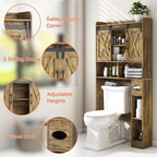 Vabches Over The Toilet Storage Cabinet, Farmhouse Storage Cabinet Over Toilet with Sliding Doors & Toilet Paper Holder Stand，Home Space-Saving Toilet Rack, for Bathroom, Restroom, Laundry