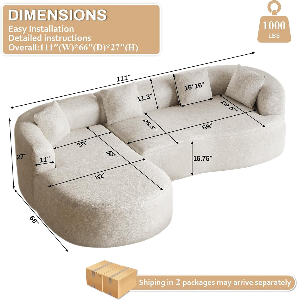 Luxury Modern Tight Curved Back Sofa, 111" Minimalist Style Comfy Couch ...