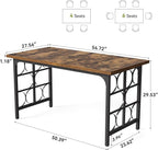 LITTLE TREE Farmhouse Dining Table for 4-6, 54.7-Inch Wooden Rectangle Kitchen Dining Room Table, Industrial Rustic Dinner Desk for Kitchen, Living Room, Home, Brown