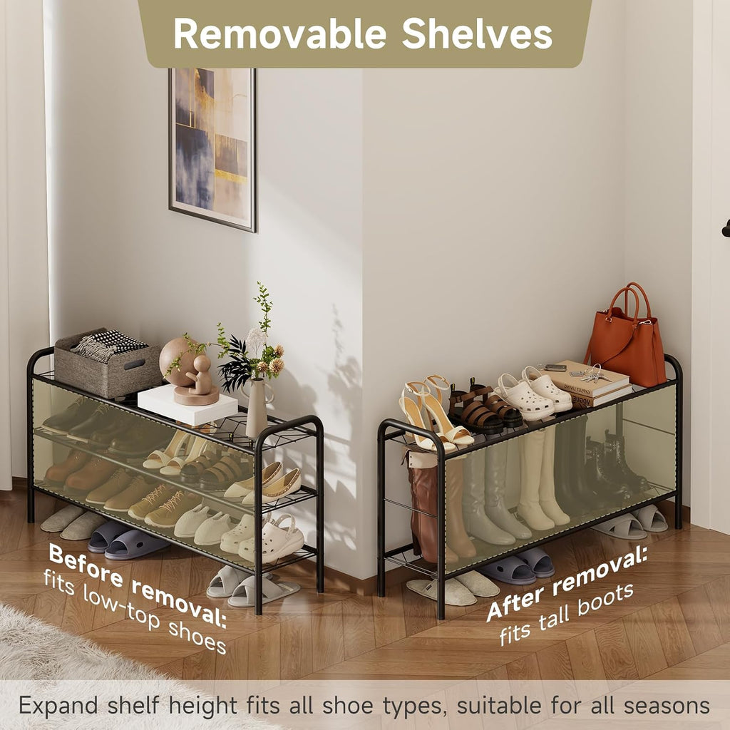 Shoe Rack,Long Shoe Organizer for Closet,4 Tier Shoe Storage for Entryway | Wide Sturdy Metal Free Standing Shoe Shelf