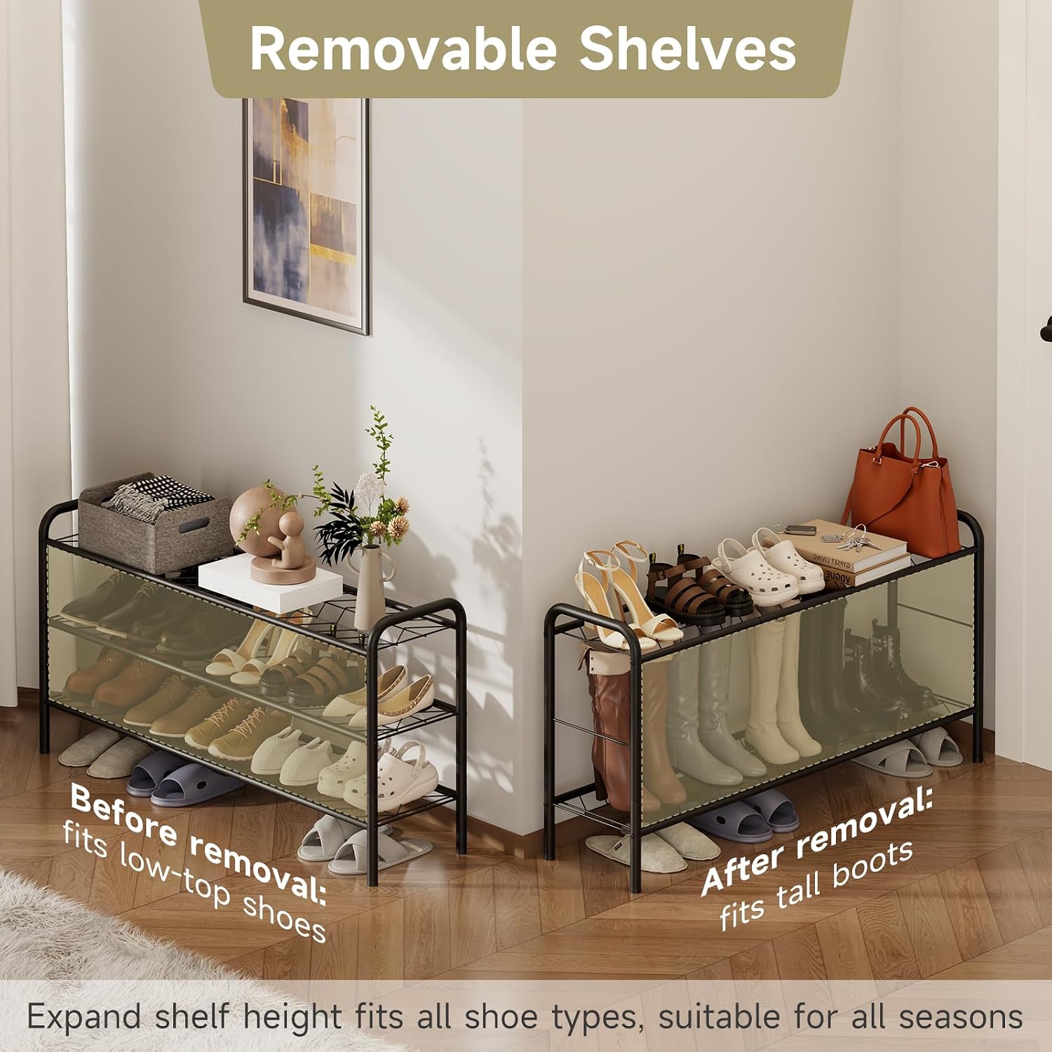 Shoe Rack,Long Shoe Organizer for Closet,4 Tier Shoe Storage for Entryway | Wide Sturdy Metal Free Standing Shoe Shelf