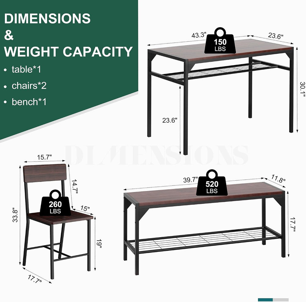 Shintenchi Kitchen Table Chairs Set of 4 with Bench and Chairs, Dark Walnut |...