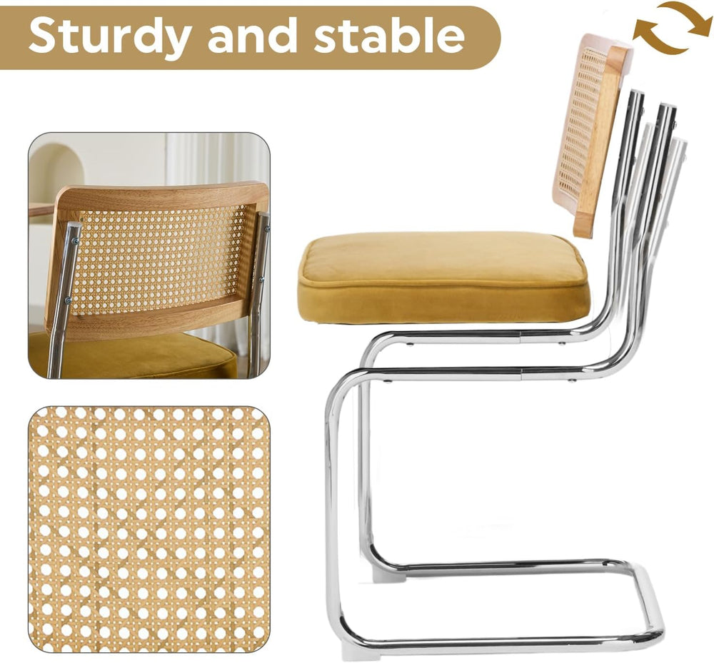 Rattan Dining Chairs Set of 2, Mid Century Kitchen Chairs with Natural Mesh R...