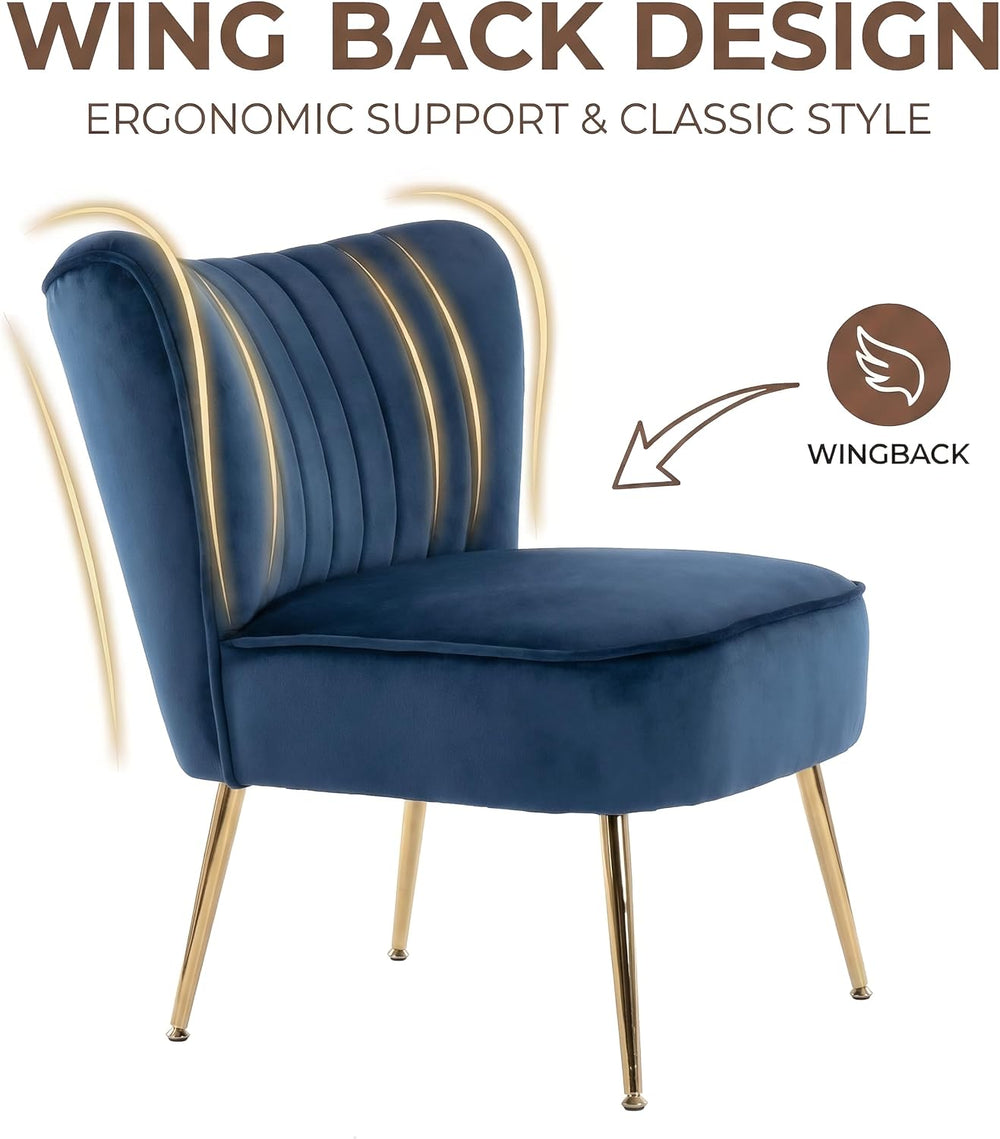 DUOMAY Modern Accent Chair Set of 2 Velvet Slipper Chair with Gold Legs Wingb...