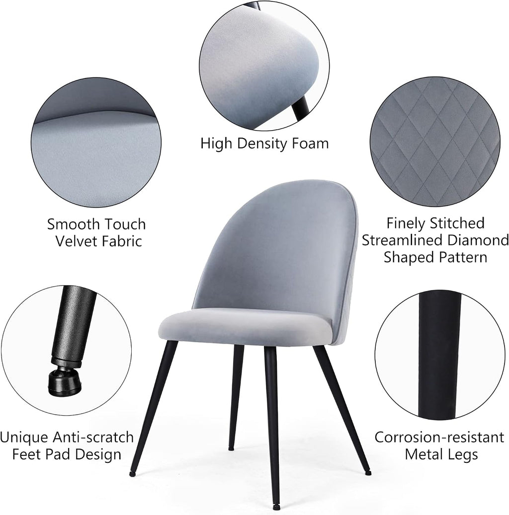 Homedot Kitchen&Dining Room Table Set for 4, Black Wooden Dining Table Round and Upholstered Kitchen Side Living Room Chairs Set, Rustic Dining Set with Grey Velvet Chairs for Apartment Dining Hall