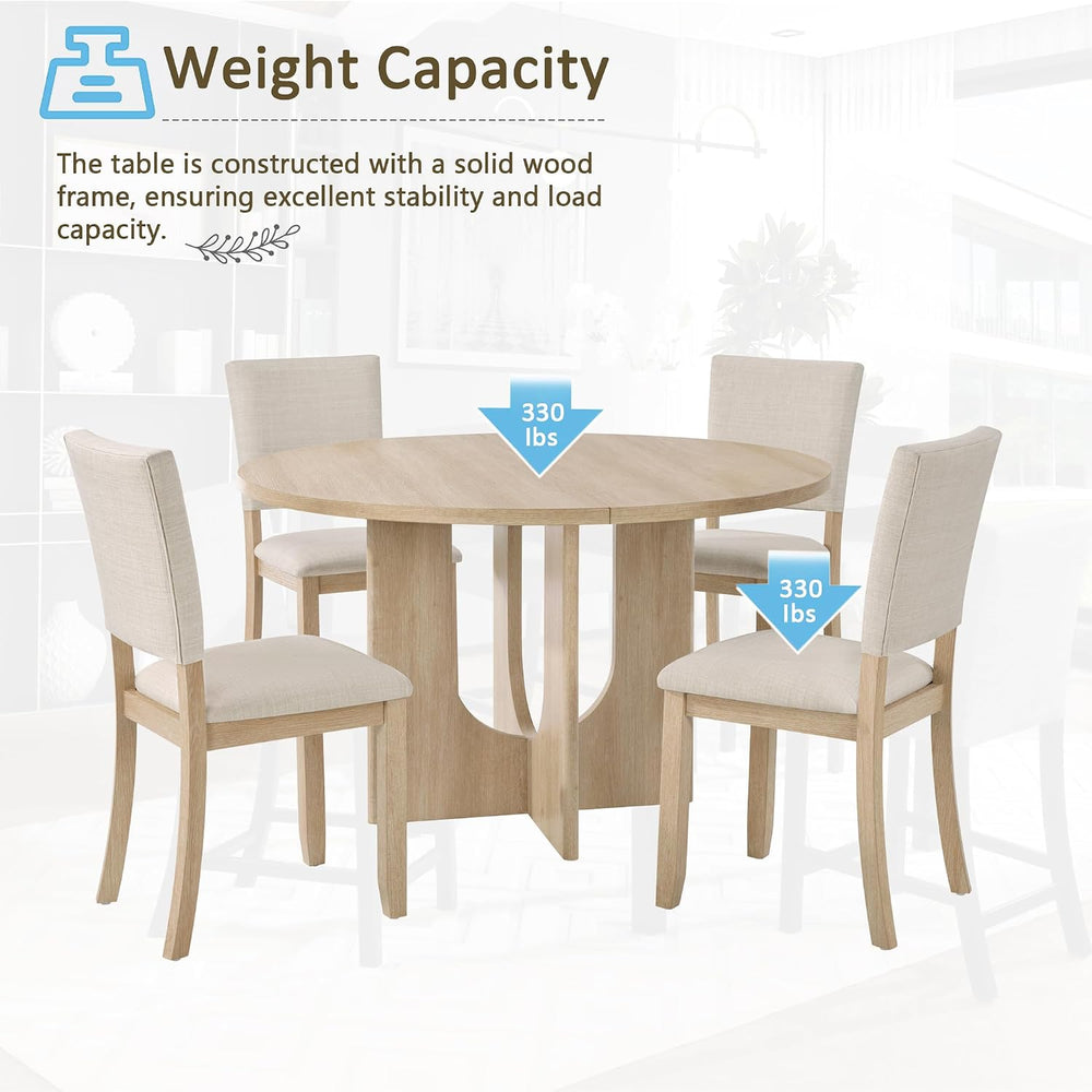 JIJIWANG 47.3" 5-Piece Round Dining Table Set with 4 Upholstered Dining ...