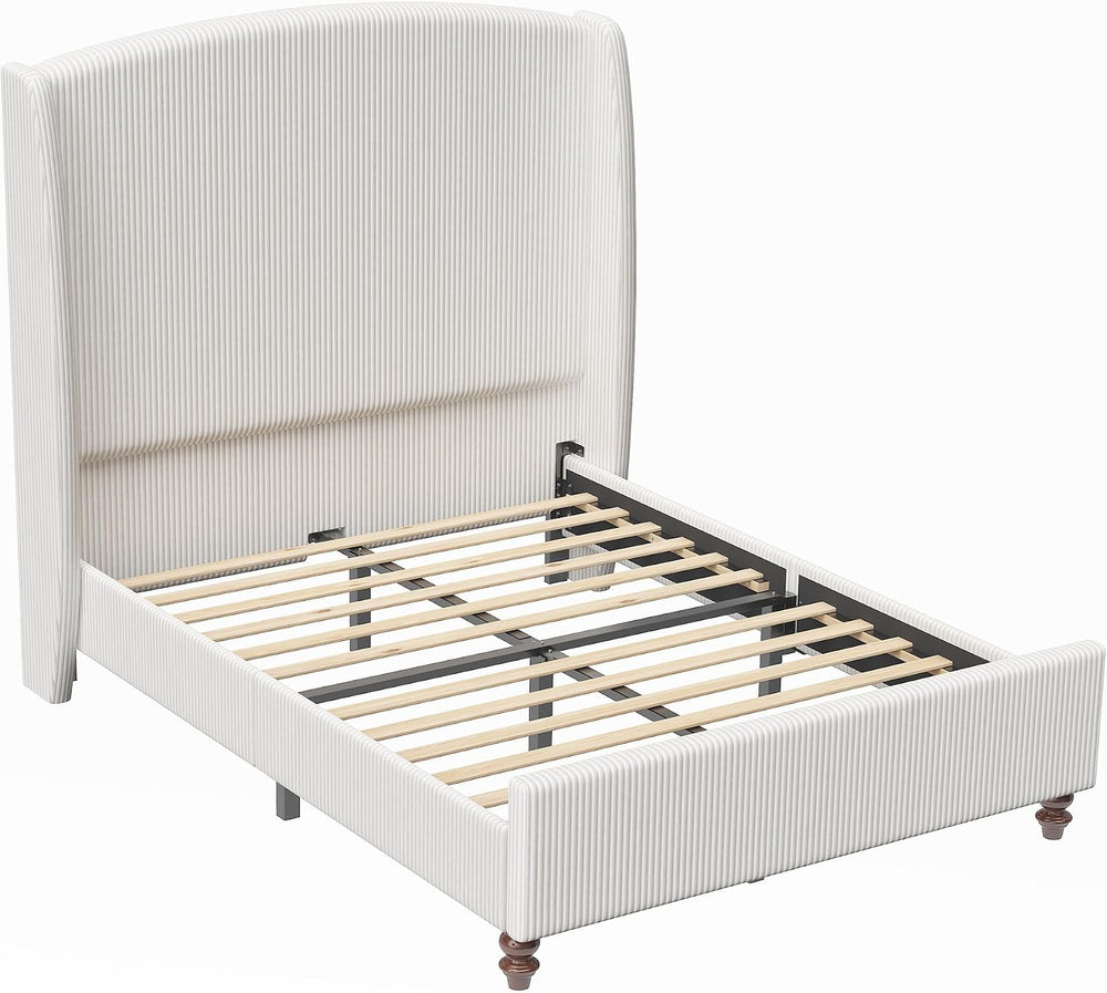65.7" Tall Headboard Queen Size Upholstered Wingback Bed Frame, Cream